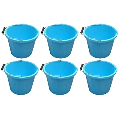Image of 6 X Bucket 3 Gallon Heavy Duty Builders 14L Plastic Metal Handle MADE IN UK BLUE