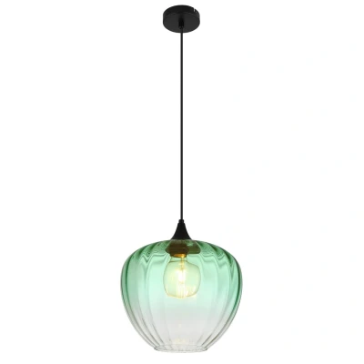 Image of Sander Dome Pendant Ceiling Light Matt Black Green Glass Shade 1x E27