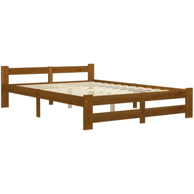 Image of vidaXL Double Bed Frame Honey Brown, Solid Pine Wood, Modern Style, Suitable for 120x200 cm Mattress, Easy Assembly, 22.8 kg