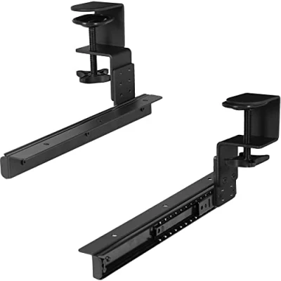 Image of VIVO Height Adjustable clamp and 12 inch Rail Set for DIY Custom Wooden Keyboard Trays (Tray Not Included), Under Desk Pull Out Slider Track with C MOUNT System, Black, RAIL02H