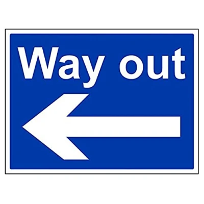 Image of V Safety Way Out, Arrow Left Sign 400mm x 300mm 1mm Rigid Plastic