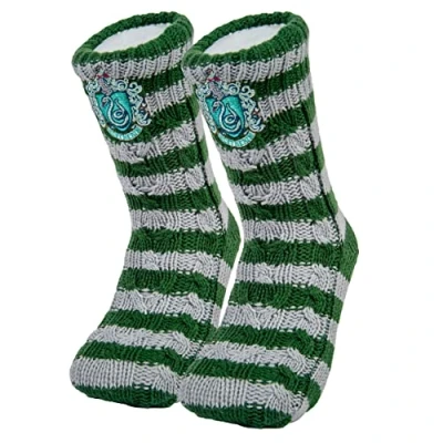 Image of Merchoid Harry Potter Slytherin Slipper Socks Faux Fur lined, non slip, warm &amp; comfy Hogwarts House