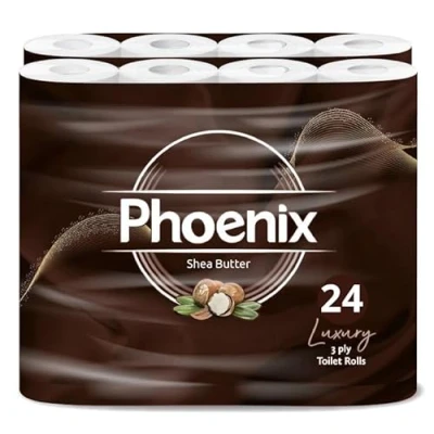 Image of Phoenix Soft Shea Butter Fragranced Luxury Toilet Rolls Bulk Buy Quilted White 3 Ply Paper (24 Pack)