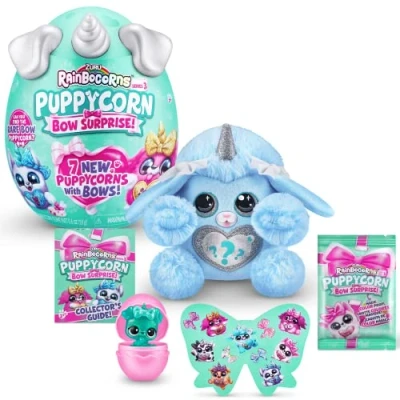 Image of Rainbocorns Puppycorn Bow Surprise, Series 3, Bowie the Poodle Collectible Plush 5 Layers of Surprises, Peel and Reveal Heart, Stickers, Slime, Ages 3+ (Poodle)