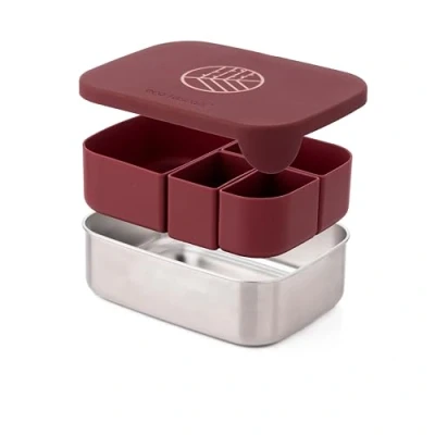Image of eco rascals Stainless Steel Bento Lunch Box 1600ml Leakproof for Work and School, Cute With Divided Sections, 4 Removable Compartment Food Container, BPA Free (Burgundy)