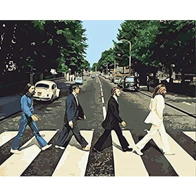Image of Awesocrafts Paint by Numbers Kits, Street Scene Beatles Walking Number Painting for Adults 16x20 inch (Street, No Frame)