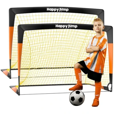 Image of Happy Jump Football Goal Pop Up Net Post for Garden Training Festive Gift 4&#039;x3&#039;(Black+Orange) 2 Pack