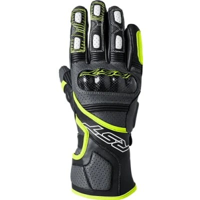 Image of RST Fulcrum CE Perforated Leather Sports Motorcycle Gloves (Grey, Flo Yellow, Black, XL)