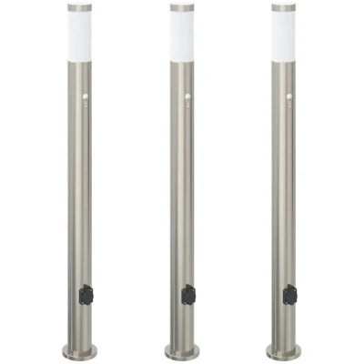 Image of vidaXL Bollard Lights with Sensor&amp;Outlet 3pcs 110 cm Stainless Steel IP44