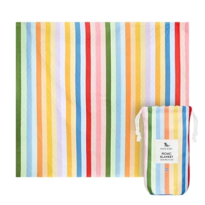Image of Dock &amp; Bay Picnic Blanket Quick Dry Water Resistant 100% Recycled Materials Large (66x66) Candy Stripes