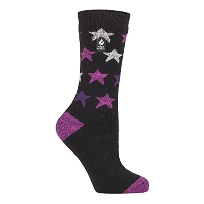 Image of HEAT HOLDERS Lite Womens Insulated Thermal Socks Multiple Designs Including Argyle Stripes Hearts Stars Warm for Winter (4 7, Black (Nice))