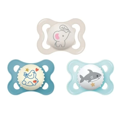 Image of MAM Variety Pack Baby Pacifier, Includes 3 Types of Pacifiers, Nipple Shape Helps Promote Healthy Oral Development, 0 6 Months, Boy, Count (Pack 1)