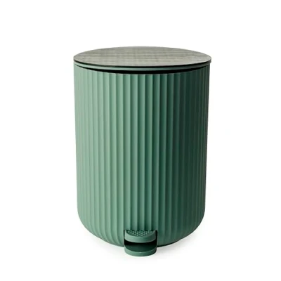 Image of Blue Canyon Berkley Pedal Bin with Bamboo Lid, 5 L Capacity, Modern Trash Can, Anti Fingerprint, Durable Material, Dustbin for Bedroom &amp; Office, Cylindrical Shape, Kitchen Bin, Compact Size, Green