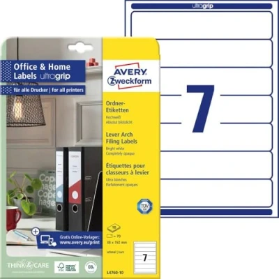 Image of Avery Zweckform L4760 10 File Labels 192x38 mm White Sheets for Inkjet Laser Copy