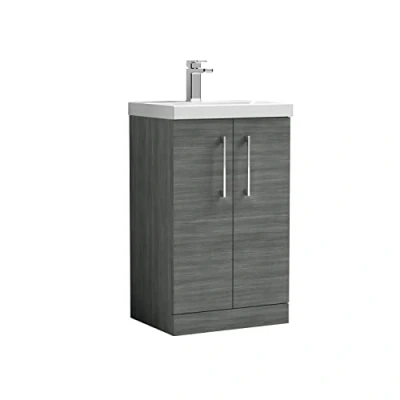 Image of nuie Modern Bathroom Floor Standing 2 Door Vanity Unit with Mid Edge Ceramic Basin, Anthracite, 500mm