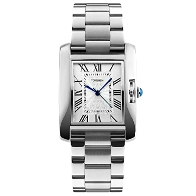 Image of TONSHEN Womens Fashion Analog Quartz Watch Rectangular Stainless Steel Case with Band Dress Wristwatches (Silver)