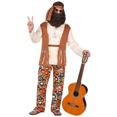 Image of Widmann 10131231 Adult Hippie Costume, Multicoloured, L