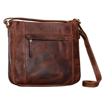 Image of STILORD &#039;Terra&#039; Leather Crossbody Bag for Women Classic Vintage Evening Ladies Shoulder Elegant Saddle Handbag Real Leather, Colour:Porto Cognac