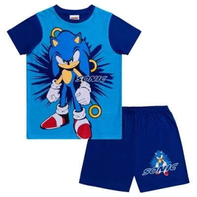 Image of Sonic THE HEDGEHOG Boys Pyjamas Short PJs Set, Gaming Nightwear for Boys, Official Merchandise 11 12 Years Blue