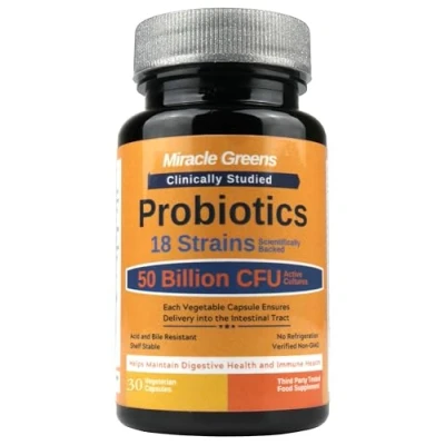 Image of Powerful 50 Billion CFU Probiotics 18 Strains, Stomach Acid Resistant, Shelf Stable Highest Strength Bacterial Cultures Keeps Digestive System Healthy 60 Vegan Capsules for Men and Women