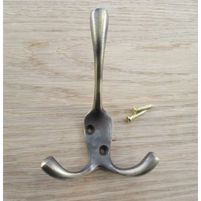 Image of IRONMONGERY WORLD® Solid Brass Old Victorian Style Double Triple Coat Hook Hanging PEG