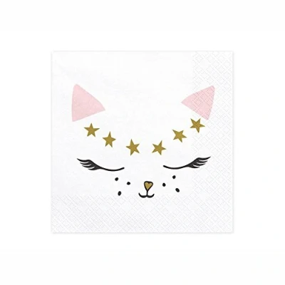 Image of Party Deco Pack of 20 Printed Paper Napkins Kitten Cardboard