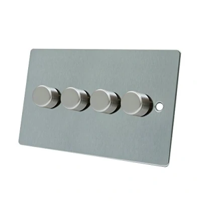 Image of AET FSC4GDIM40 Satin Chrome Flat 400W 10 Amp 4 Gang 2 Way Light Dimmer Switch, 400 W, 240 V