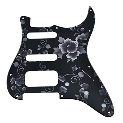 Image of KAISH 11 Hole American Modern Strat Style HSS Pickguard 3 Screw Round Corner Humbucking Pickup Mounting for Stratocaster/Strat Flower Pattern