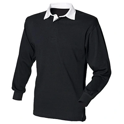 Image of Front Row Long sleeve plain rugby shirt Black/ White 4XL