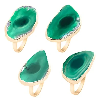 Image of Agate Slice Napkin Ring Set of 4 Gold Rings Dinner Table Decor Home for Christmas Thanksgiving (Green)…