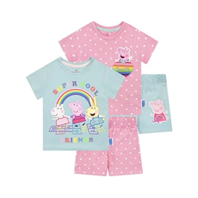 Image of Peppa Pig Girls Short Pyjamas 2 Pack Multicolour 6 7 Years