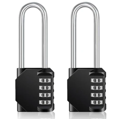 Image of ZHEGE Combination Padlocks Long Shackle, Outdoor Heavy Duty and Weatherproof for Fence Gate, Shed, Hasp, 4 Digit Code Padlock Gym Locker, School Toolbox (2 Pack, Black)