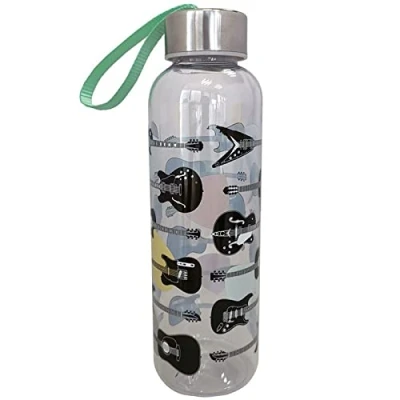 Image of Puckator Headstock Drinks Bottle Reusable Water For Girls And Boys With A Metal Lid Bpa Free School Nursery Translucent Cute Guitar Design Pp 500ml