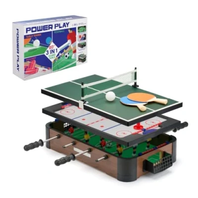 Image of PowerPlay 3 in 1 Table Top Games, Multi Game Set, Mini Football, Hockey and Tennis, One Size