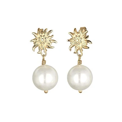 Image of Elli Earrings Ladies Traditional Costume Edelweiss Pearl Dirndl 925 Sterling Silver
