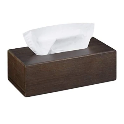 Image of Relaxdays Bamboo, Paper Tissue Box Cover with Sliding Floor, Wooden Dispenser Case, Dark Brown, HWD: 7.5x24x12cm