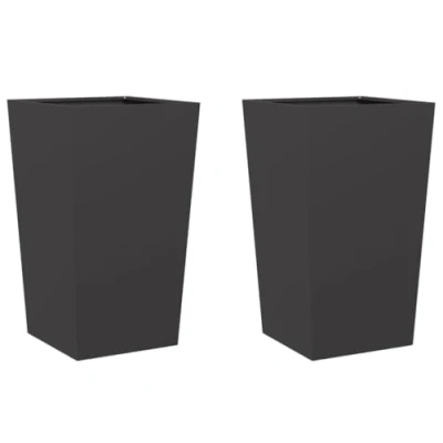 Image of vidaXL Garden Planters Outdoor Flower Pots/Patio Planter Boxes, Cold Rolled Steel, Black, 45x45x75cm, Set of 2, Rust Resistant