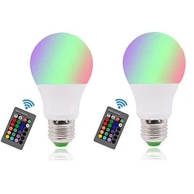 Image of E27 LED Colour Changing Light Bulbs 5W with Remote Control, Edison Screw Dimmable Bulb, RGB+Cool White 6500K, 16 Multi Colored Choices, 2 Pack