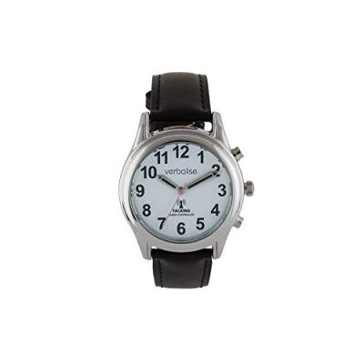 Image of Ladies Silver Talking Watch Radio Controlled with Black Leather Strap