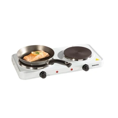 Image of Daewoo, Double Hot Plate With Independent Adjustable Temperature Control, Secure Non Slip Feet, Indicator Light And Made From Cast Iron