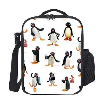 Image of Pingu Mood Insulated Travel Picnic Lunch Box Tote Portable Bag with Shoulder Strap