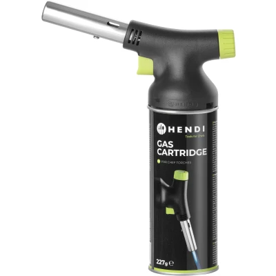 Image of HENDI Crème Brûlée Burner with Refill Cartridge for 199039 Gas Cartridges Green Accents and Ergonomic Handle Blow Torch Butane Kitchen Black