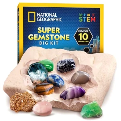 Image of Blue Marble NATIONAL GEOGRAPHIC Gemstone Dig Kit Up 10 Real Gems &amp; Crystals, Science for Kids, Gem Digging Mining Kit, Rock Collection