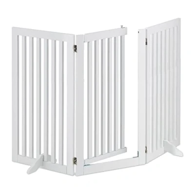 Image of Safety Gate with Door, Free Standing Barrier, HxW: 92x154 cm, Retractable, Feet, Children &amp; Pets, White Relaxdays