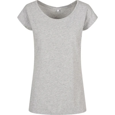 Image of Build Your Brand Women&#039;s Ladies Wide Neck tee T Shirt, Heather Grey, XXXXL
