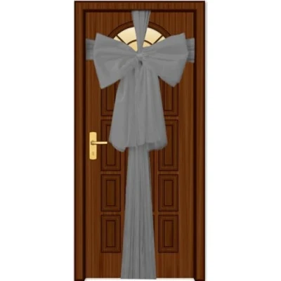 Image of SHATCHI Christmas Silver 9m Giant Bow Cover Front Door Xmas Wedding, Baby Shower Outside Home Decor, Organza, Pack of 1