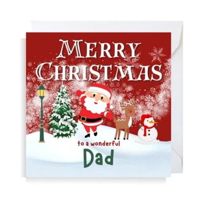 Image of Second Ave Dad Christmas Santa Reindeer Snowman Square Xmas Holiday Festive Greetings Card