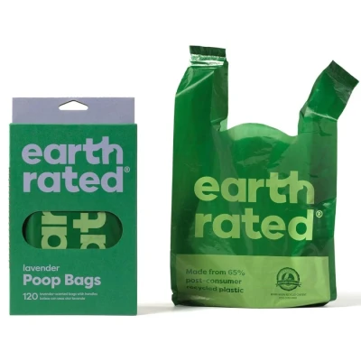 Image of Earth Rated Dog Poo Bags with Handles, Easy Tie and Guaranteed Leakproof, Lavender Scented, 120 Handle