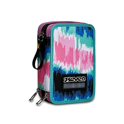 Image of Seven Pencil case Pen bag, multicolor, Box for Stationery, Pouch filled with Pens, Markers &amp; more, Perfect School Supplies, Teen Girls and Boys, 3 compartments, XXL GIRL