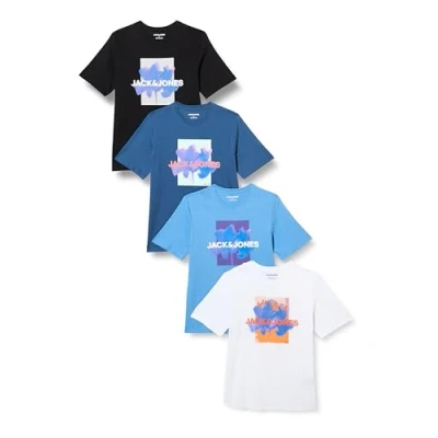 Image of JACK &amp; JONES Men&#039;s Jcoflorals Tee Ss Crew Neck FST 4pk Mp T Shirt, Blue, L